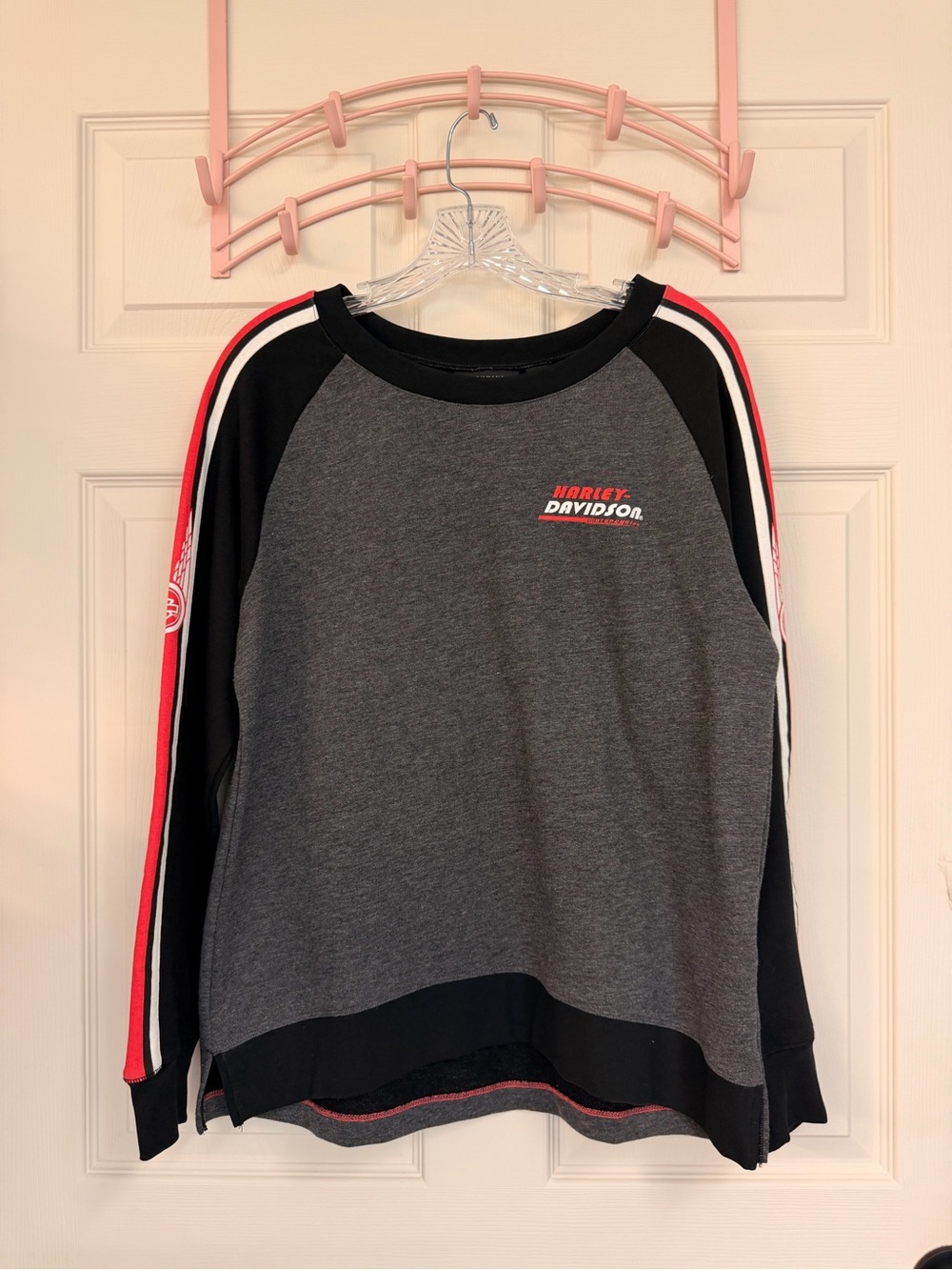 Harley-Davidson Men’s Charcoal Gray and Black Crewneck with Red Stripe